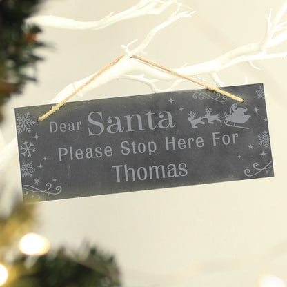 Personalised Santa Please Stop Here... Hanging Slate Sign - image 3