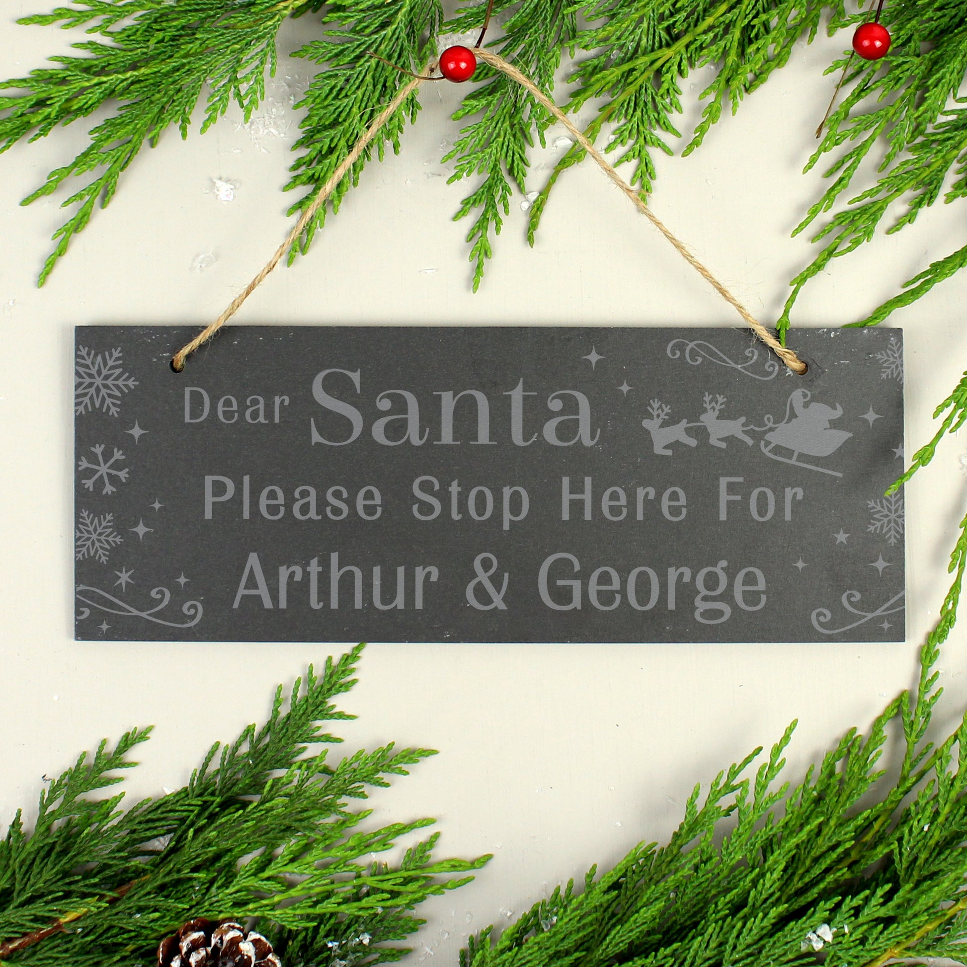 Personalised Santa Please Stop Here... Hanging Slate Sign - image 4