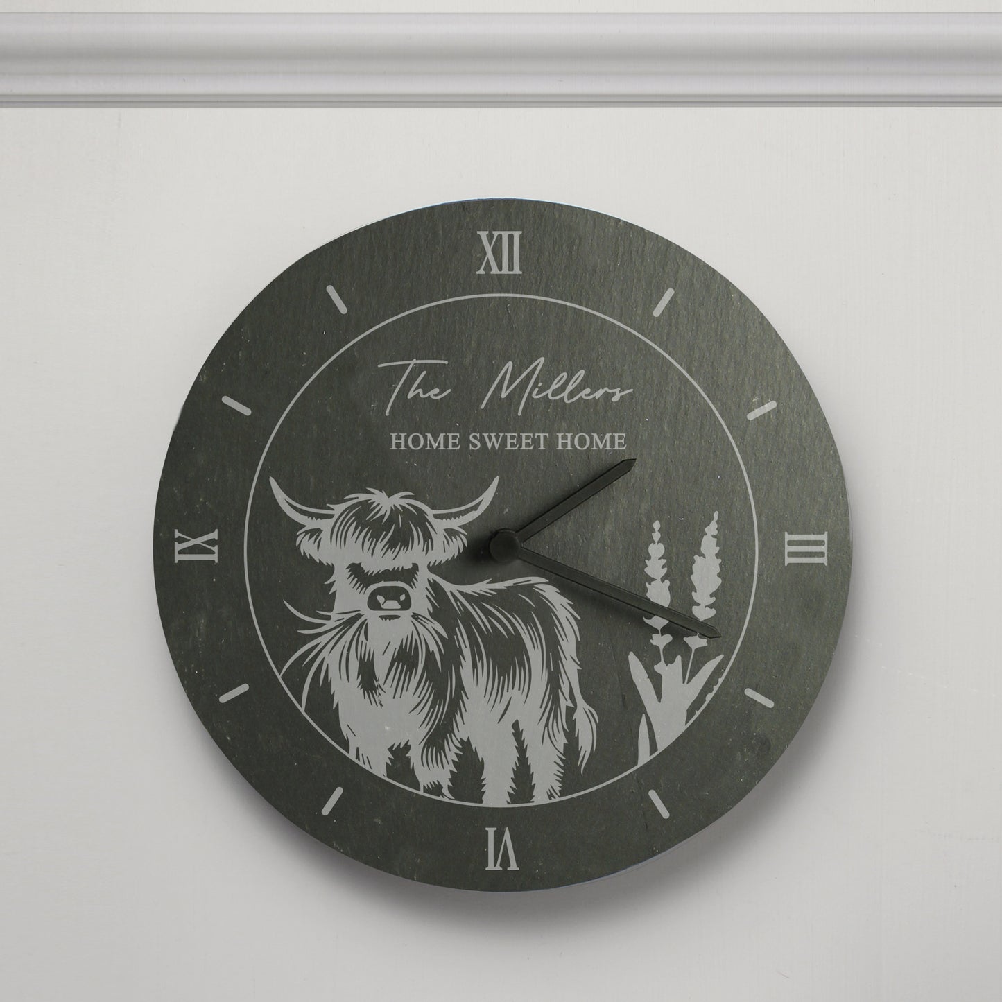 Personalised Highland Cow Slate Clock from Heartfelt Gifts