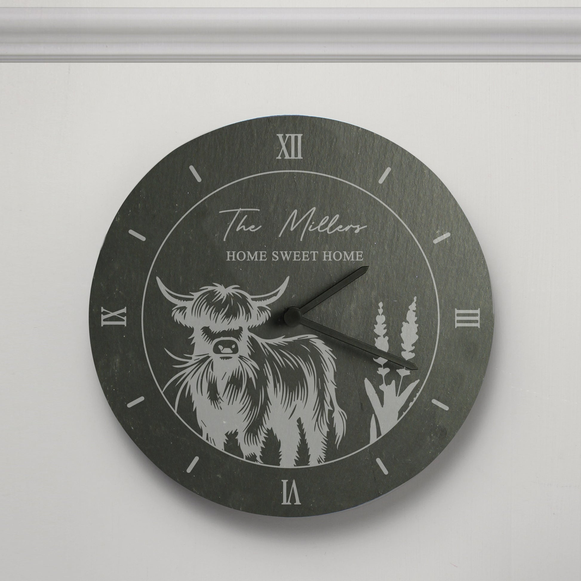 Personalised Highland Cow Slate Clock from Heartfelt Gifts