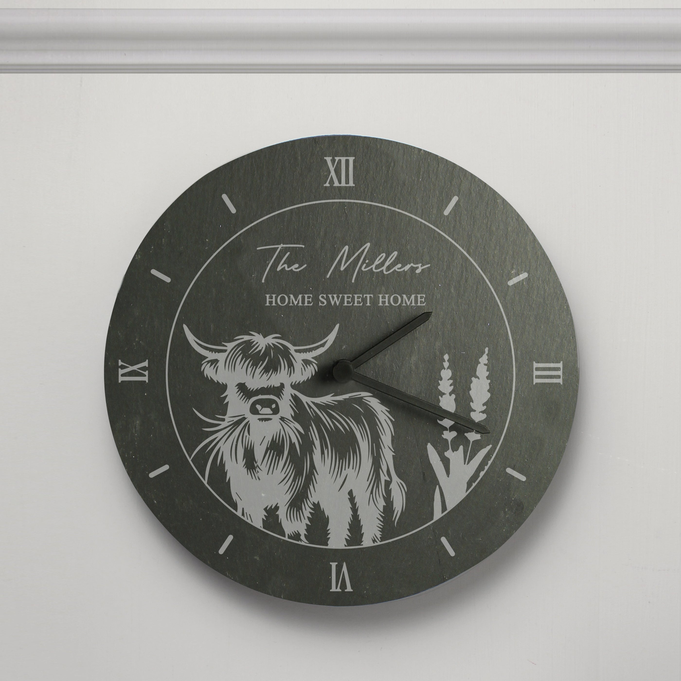 Personalised Highland Cow Slate Clock from Heartfelt Gifts