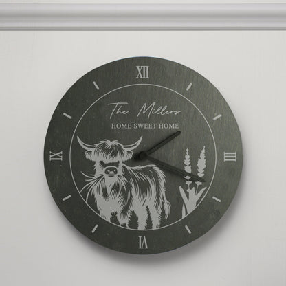 Personalised Highland Cow Slate Clock from Heartfelt Gifts