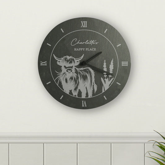 Personalised Highland Cow Slate Clock - image 2