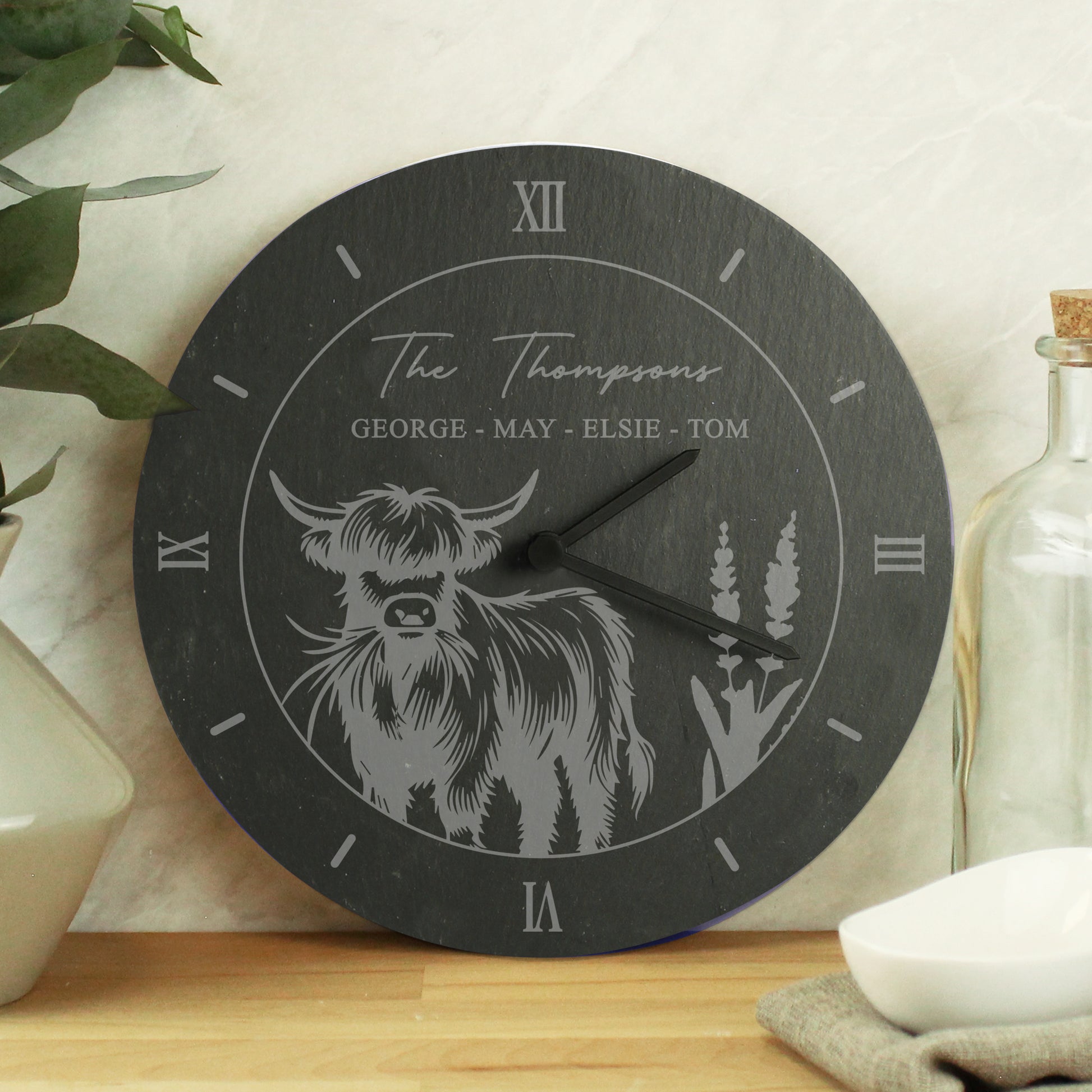 Personalised Highland Cow Slate Clock - image 3