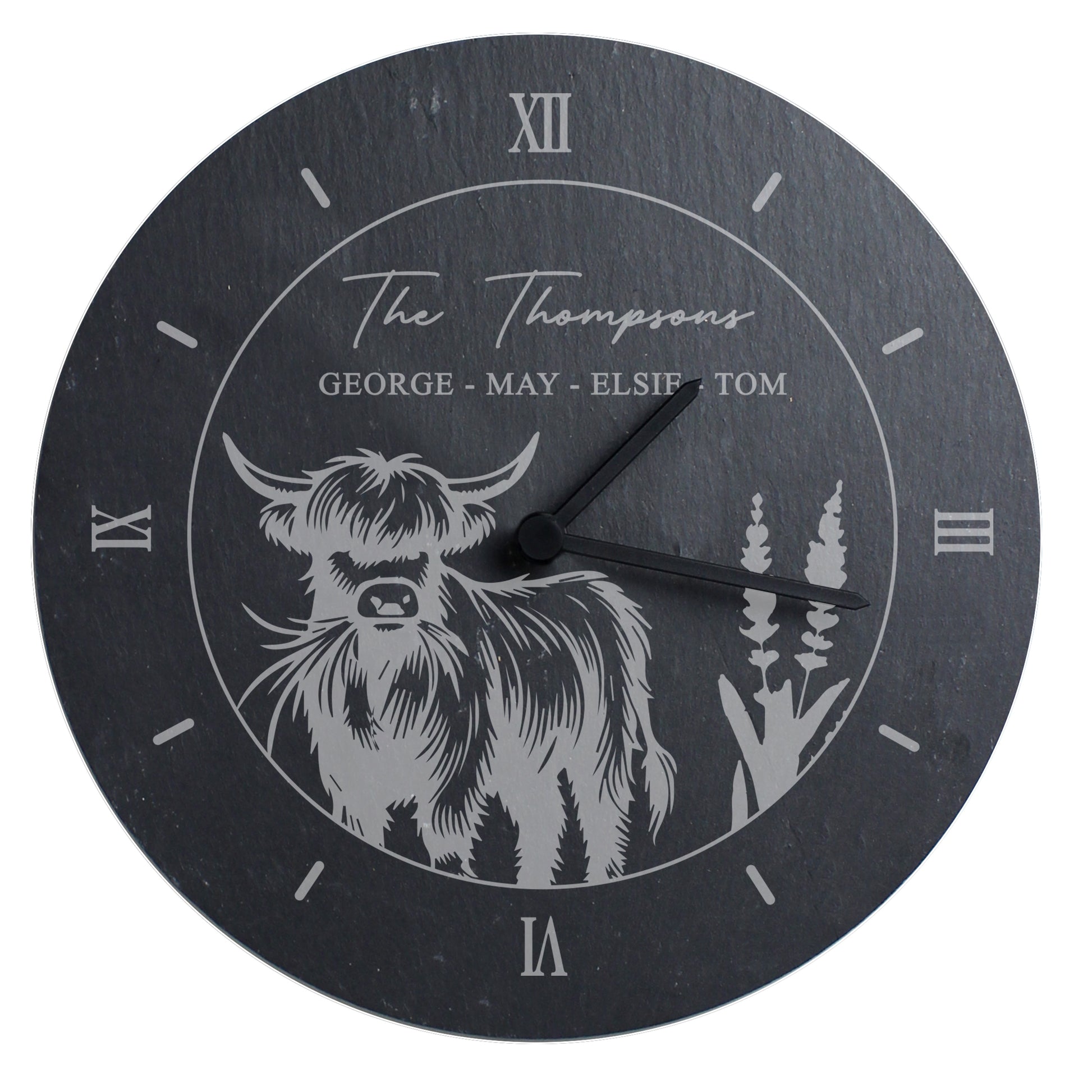 Personalised Highland Cow Slate Clock - image 5