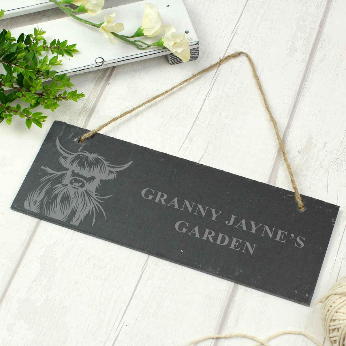 Personalised Highland Cow Slate Sign from Heartfelt Gifts