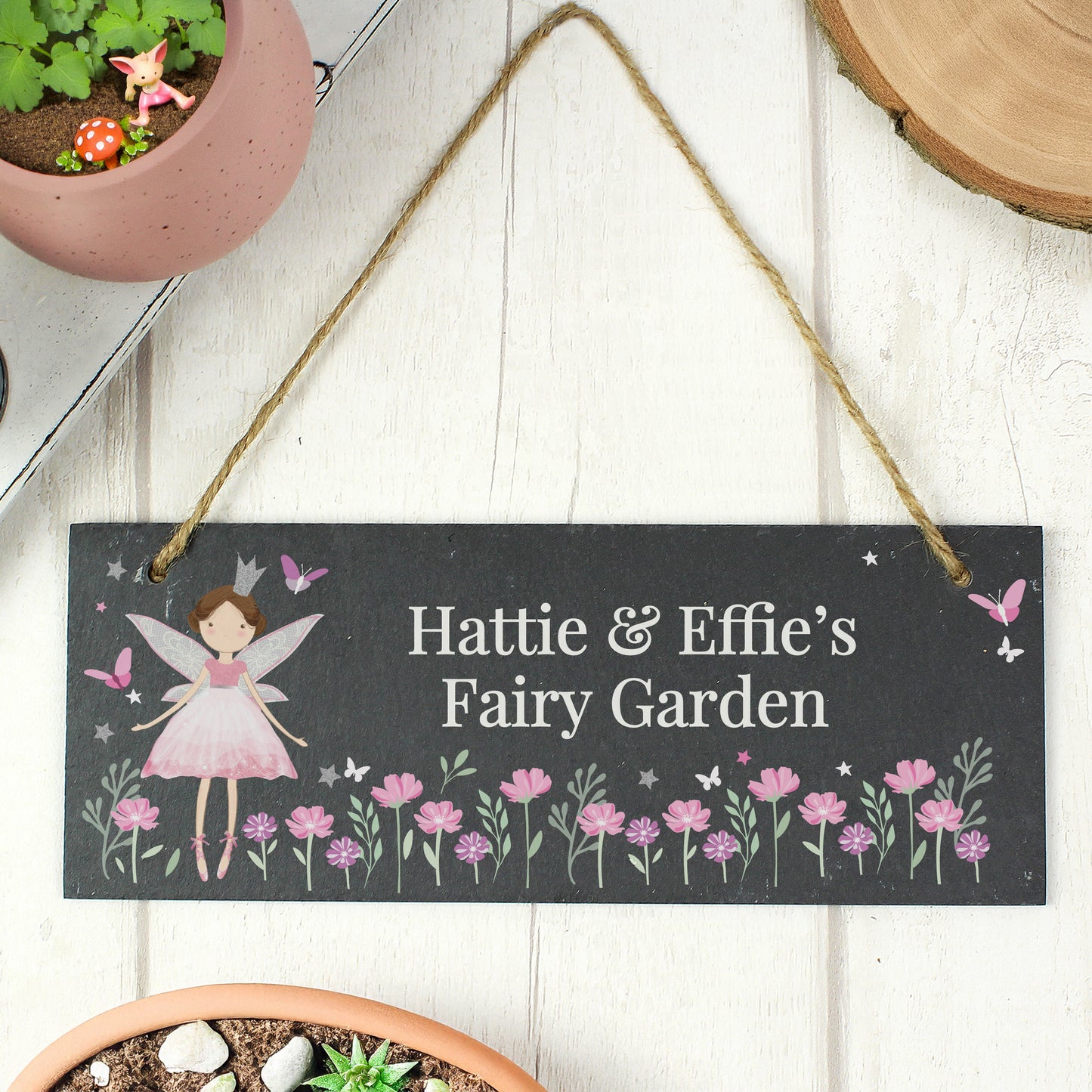 Personalised Fairy Princess Garden Slate Sign – Girls Hanging Garden Gift