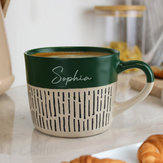 Personalised Green Dipped Dash Ceramic Mug – Birthday Christmas Gift