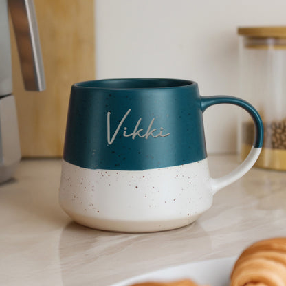 Personalised Name Blue Speckled Ceramic Mug – Birthday Christmas Gift