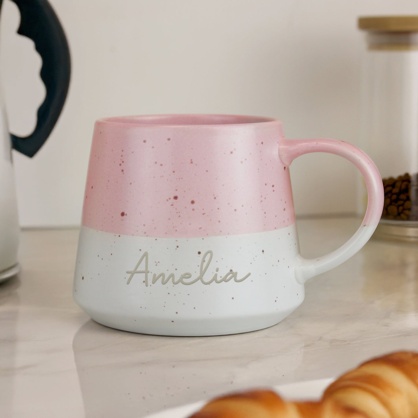 Personalised Name Pink Speckled Ceramic Mug – Birthday Mother's Day Gift