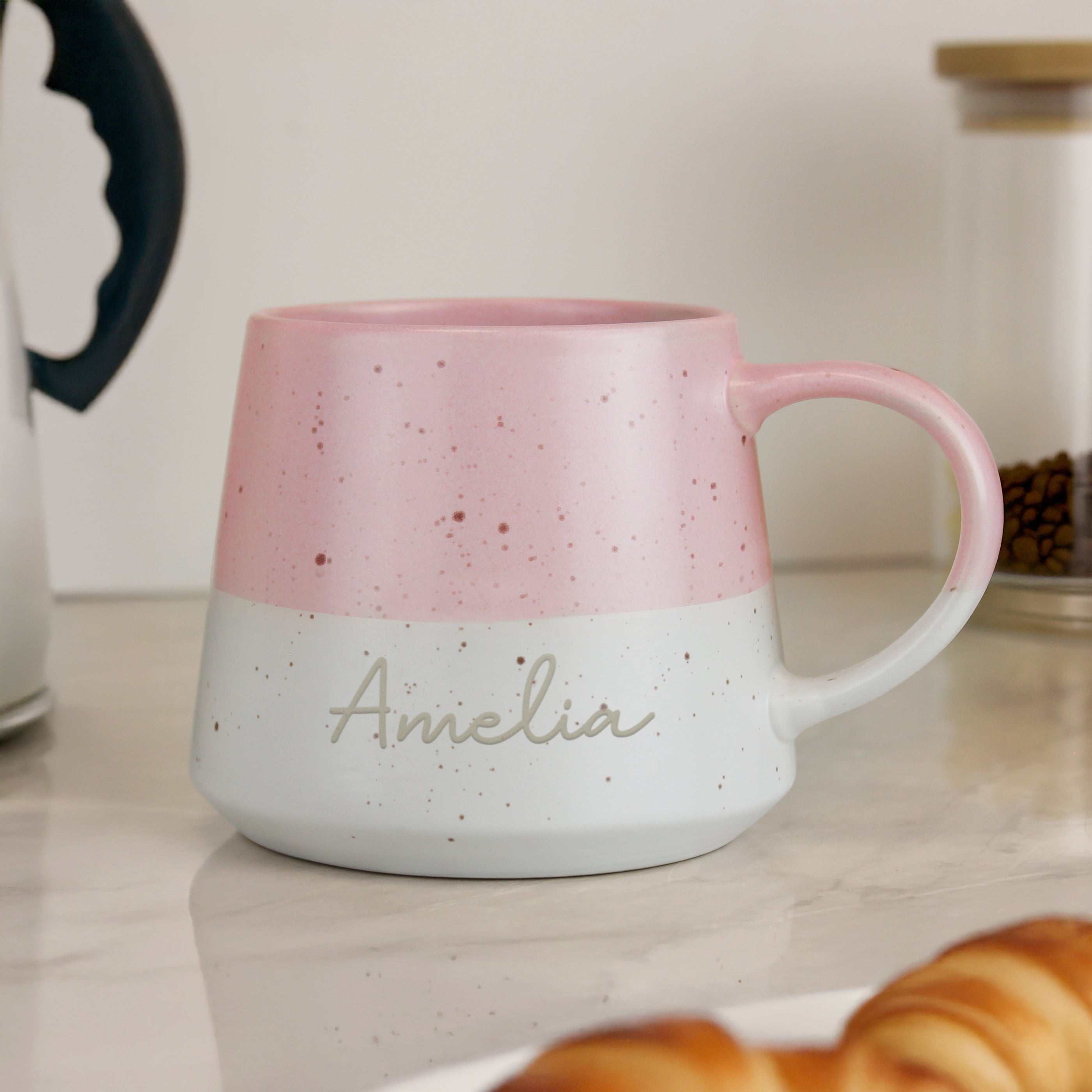 Personalised Name Pink Speckled Ceramic Mug – Birthday Mother's Day Gift