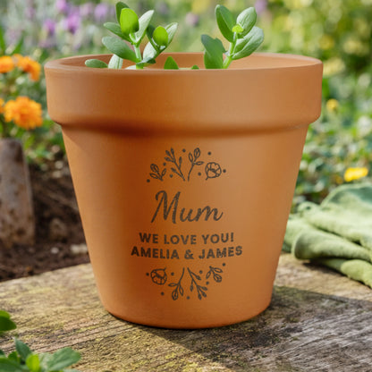 Personalised Floral Terracotta Plant Pot from Heartfelt Gifts