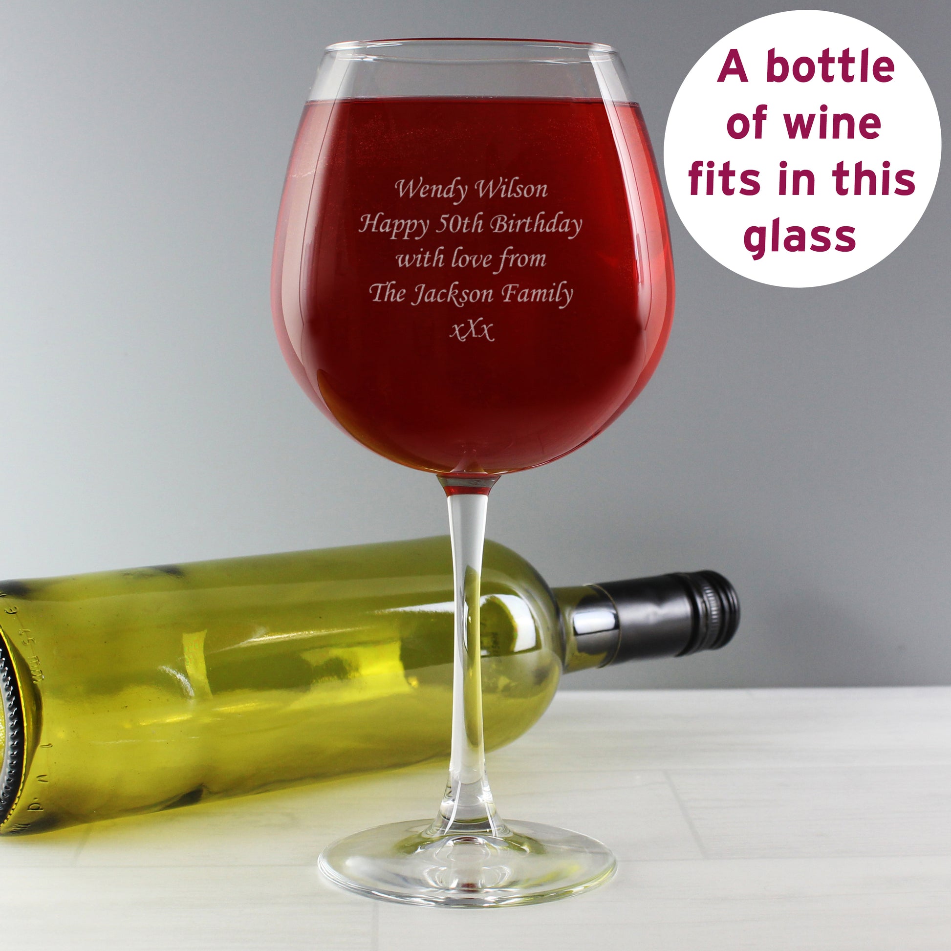 Personalised Bottle of Wine Glass from Heartfelt Gifts