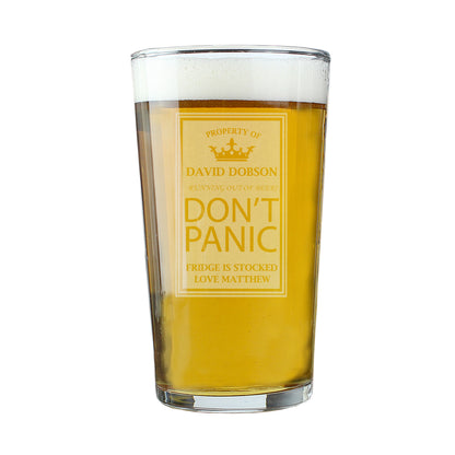 Personalised Don't Panic Pint Glass - image 2