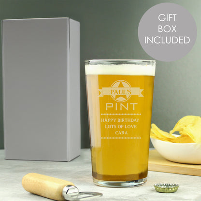 Personalised Diamond Pint Glass from Heartfelt Gifts