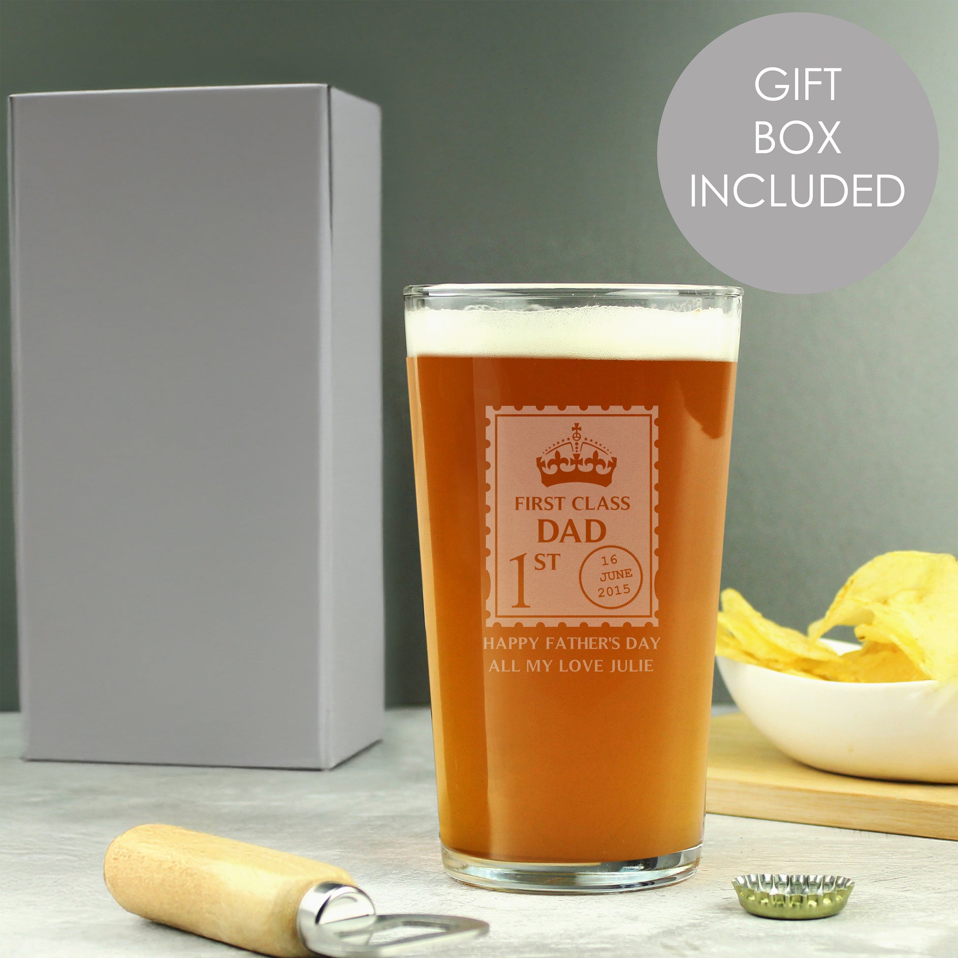 Personalised 1st Class Pint Glass from Heartfelt Gifts