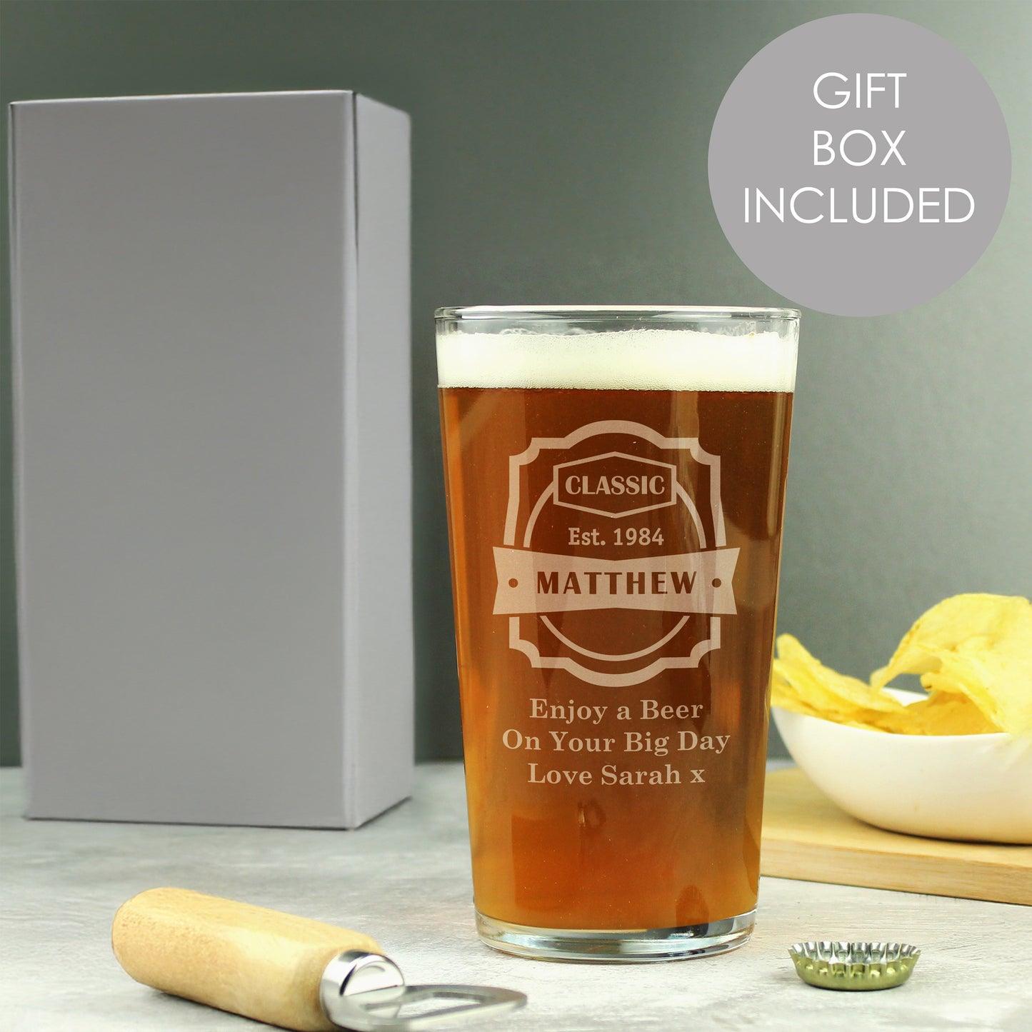 Personalised Classic Pint Glass from Heartfelt Gifts