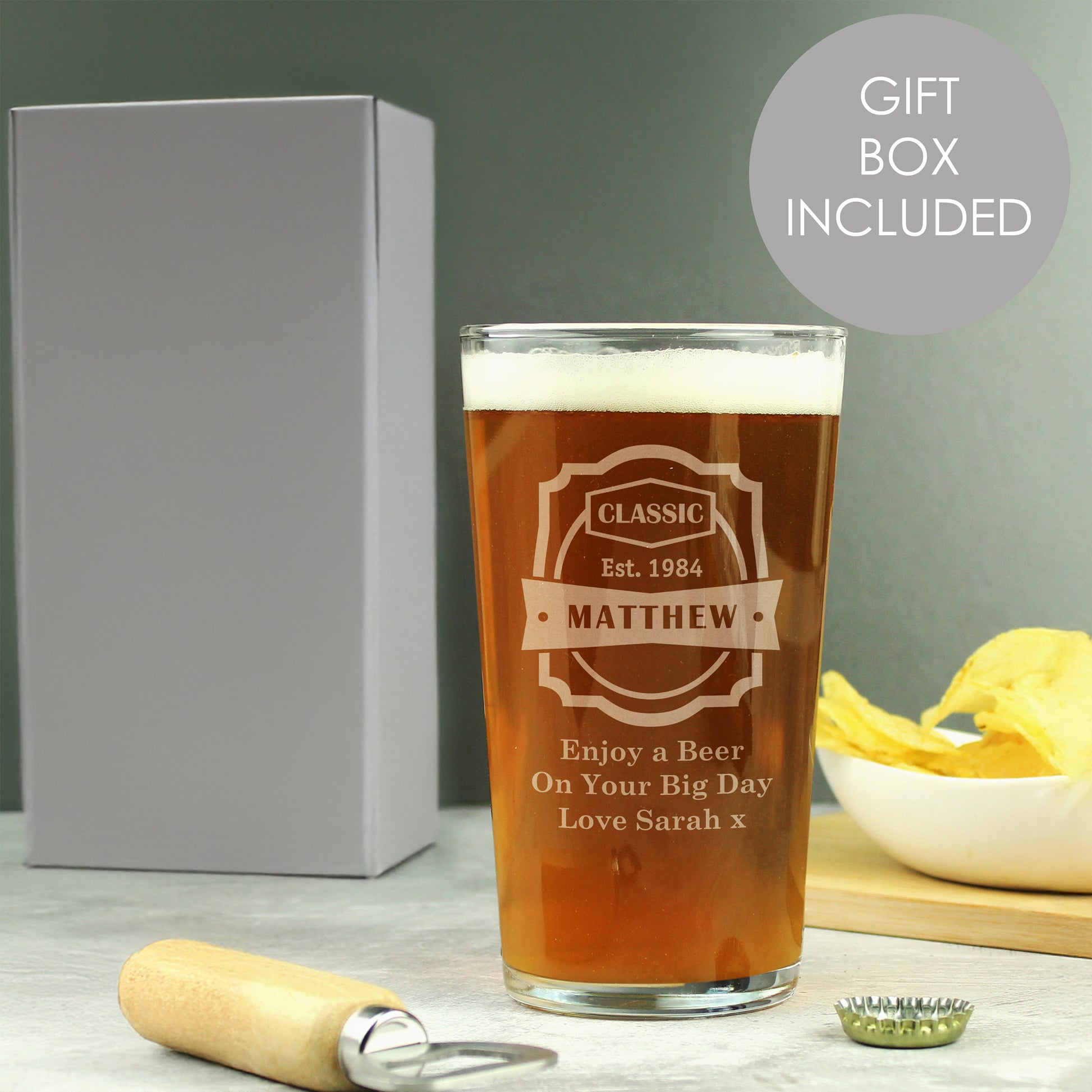 Personalised Classic Pint Glass from Heartfelt Gifts