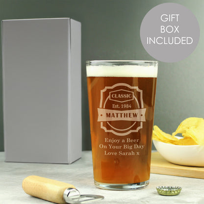 Personalised Classic Pint Glass from Heartfelt Gifts