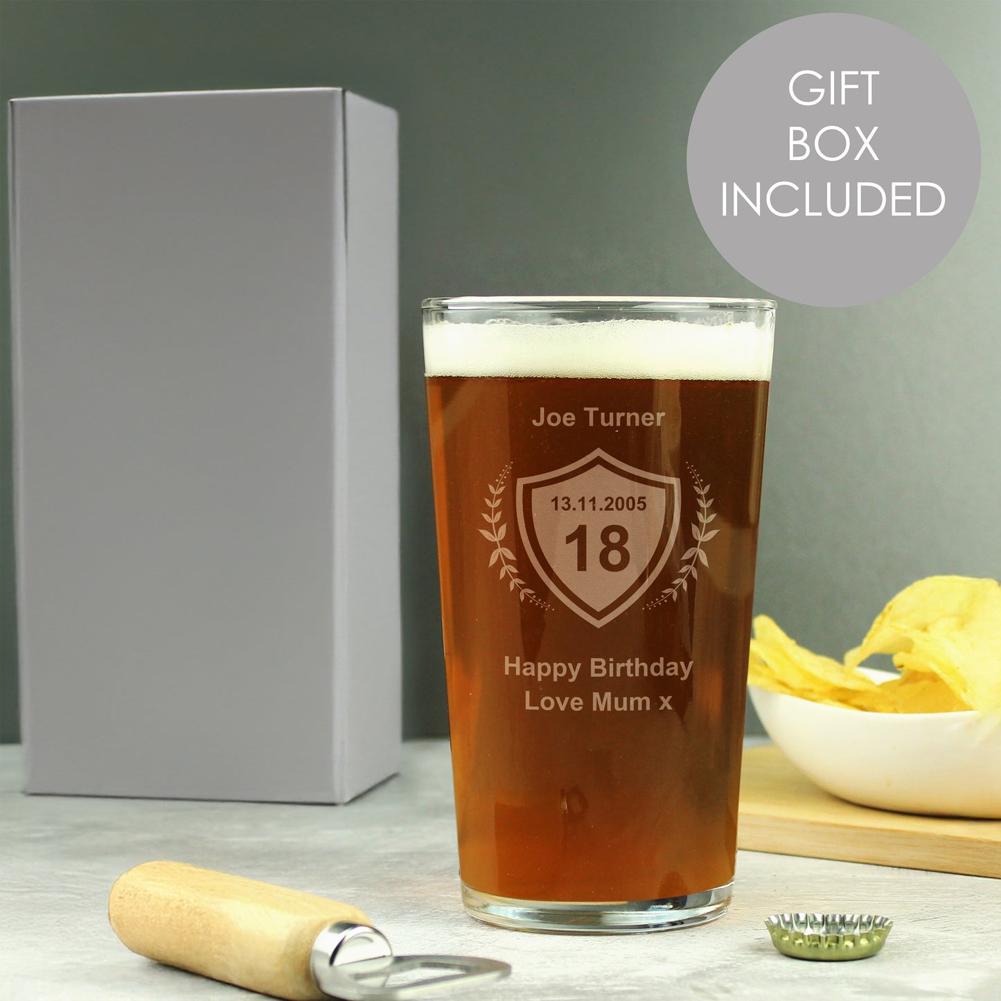 Personalised Age Crest Pint Glass from Heartfelt Gifts