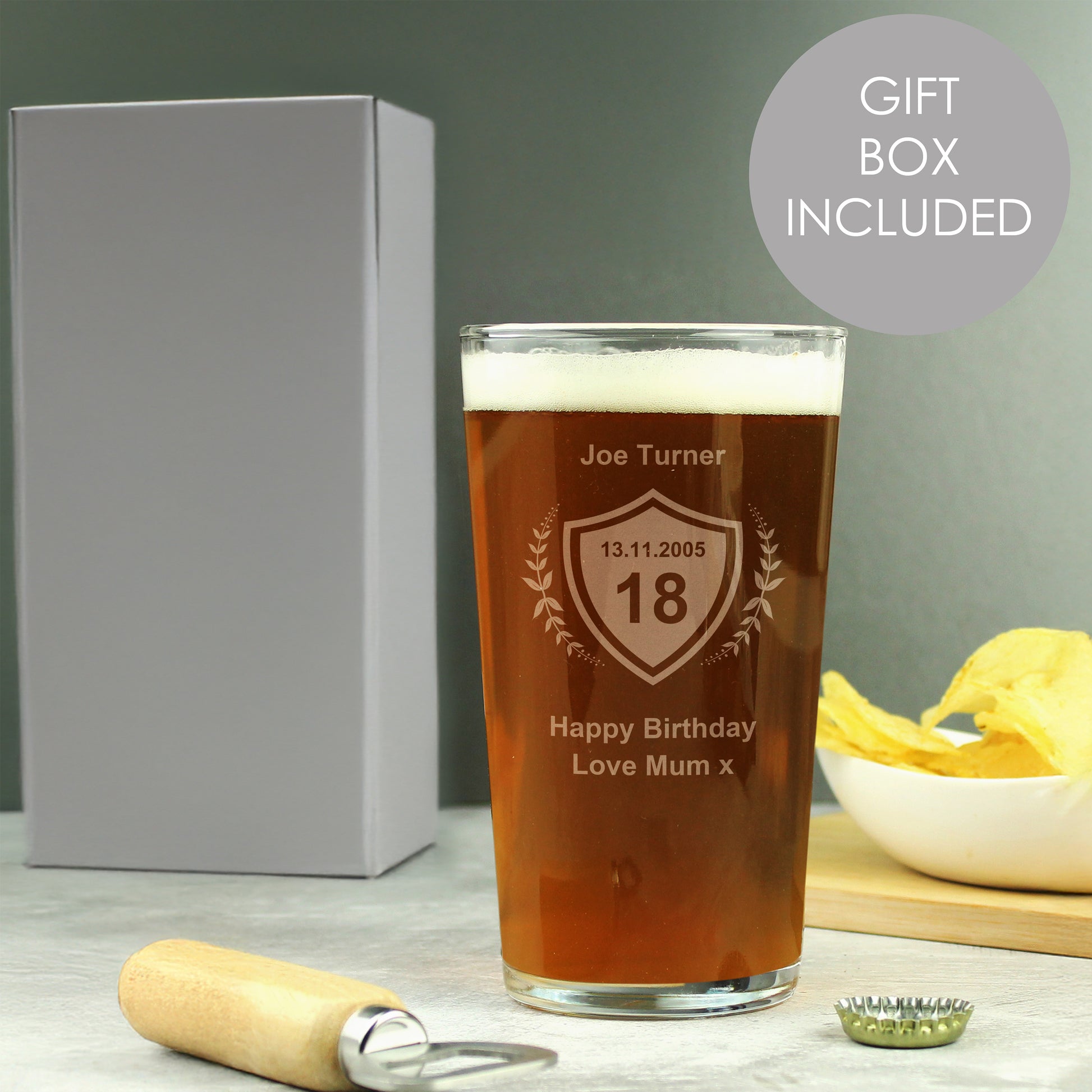 Personalised Age Crest Pint Glass from Heartfelt Gifts