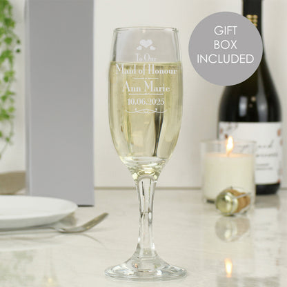 Personalised Decorative Wedding Maid of Honour Glass Flute from Heartfelt Gifts