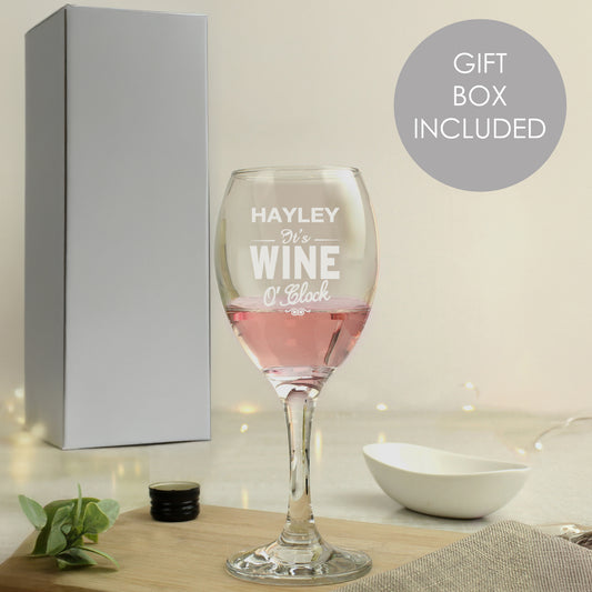 Personalised Wine O'Clock Engraved Wine Glass from Heartfelt Gifts