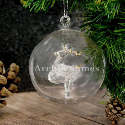 Personalised Name Only Reindeer Glass Bauble from Heartfelt Gifts