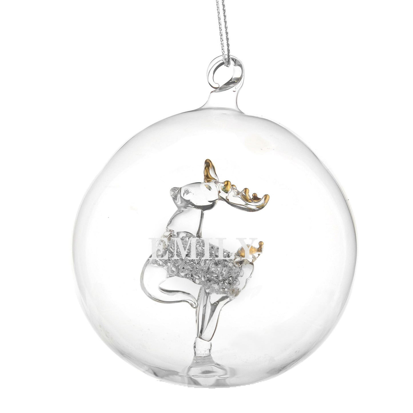 Personalised Name Only Reindeer Glass Bauble - image 2