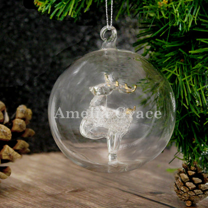 Personalised Name Only Reindeer Glass Bauble - image 3