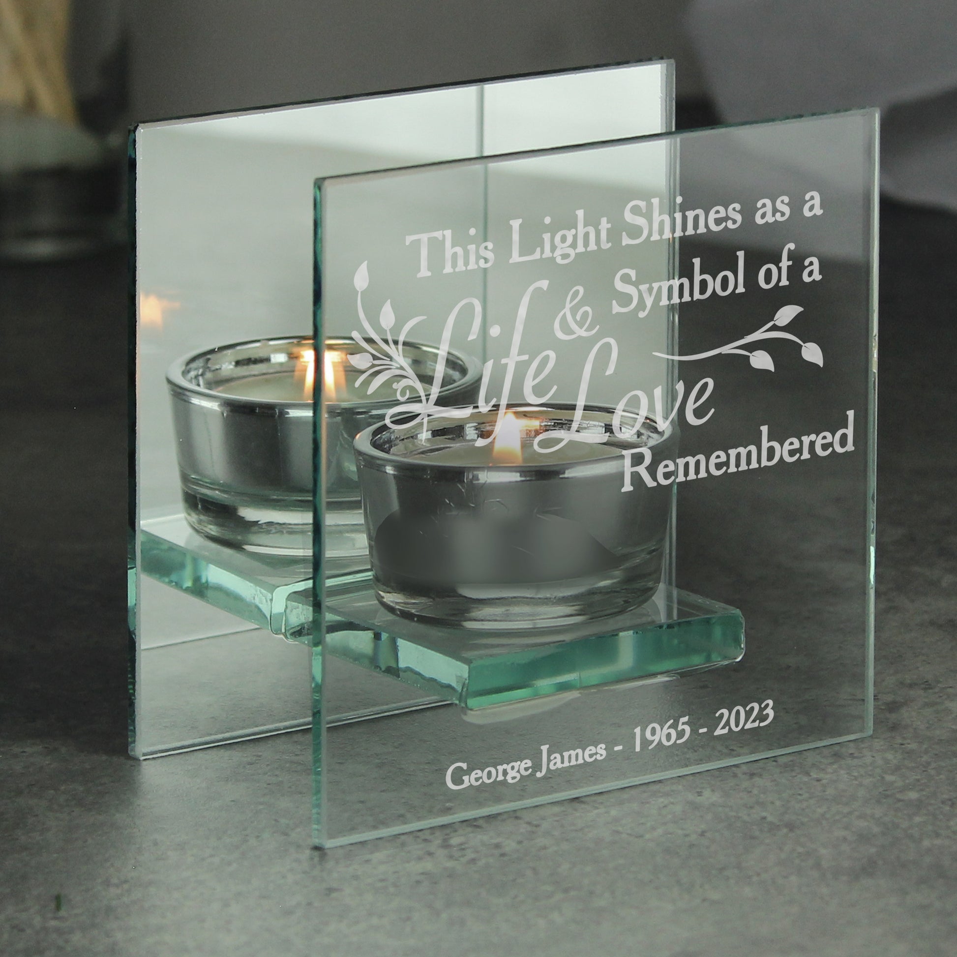 Personalised Life & Love Mirrored Glass Tea Light Candle Holder - image 2