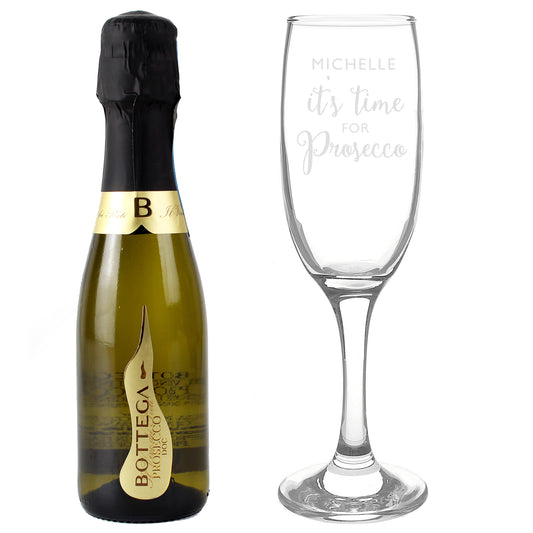 Personalised Its Time for Prosecco Flute & Mini Prosecco Set - image 4