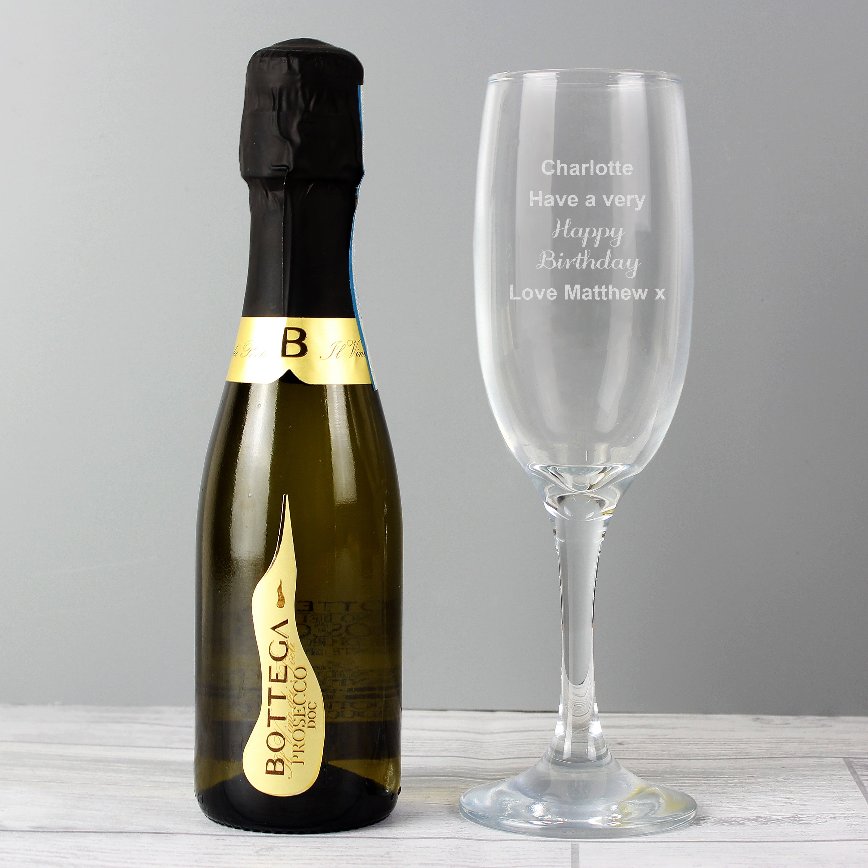 Personalised Prosecco Flute & Mini Prosecco Set from Heartfelt Gifts