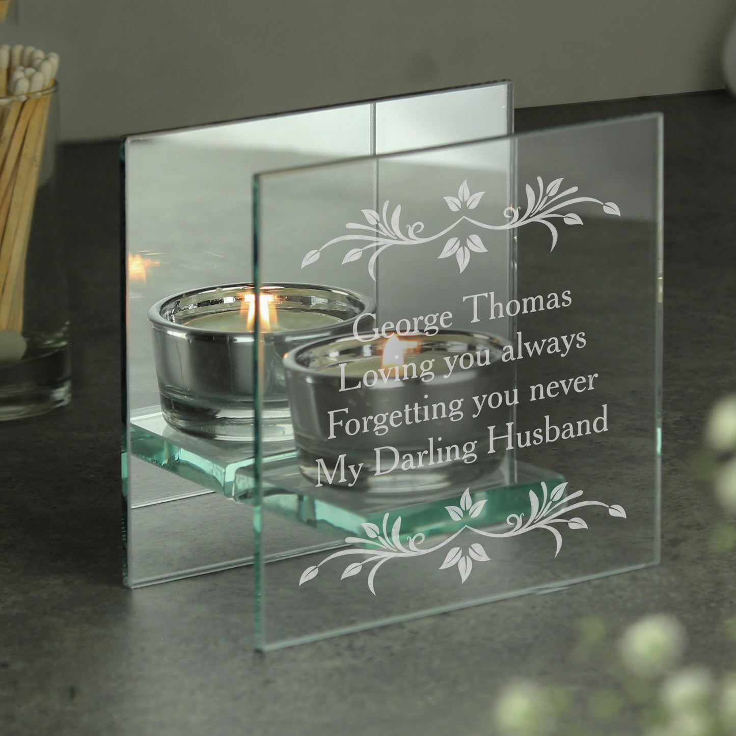 Personalised Sentiments Mirrored Glass Tea Light Candle Holder from Heartfelt Gifts