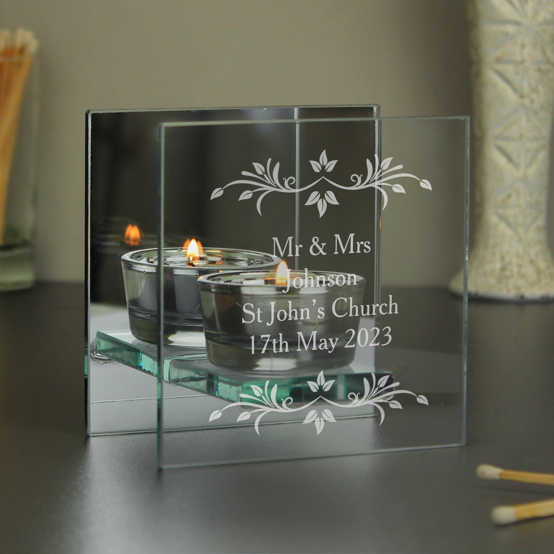 Personalised Sentiments Mirrored Glass Tea Light Candle Holder - image 6