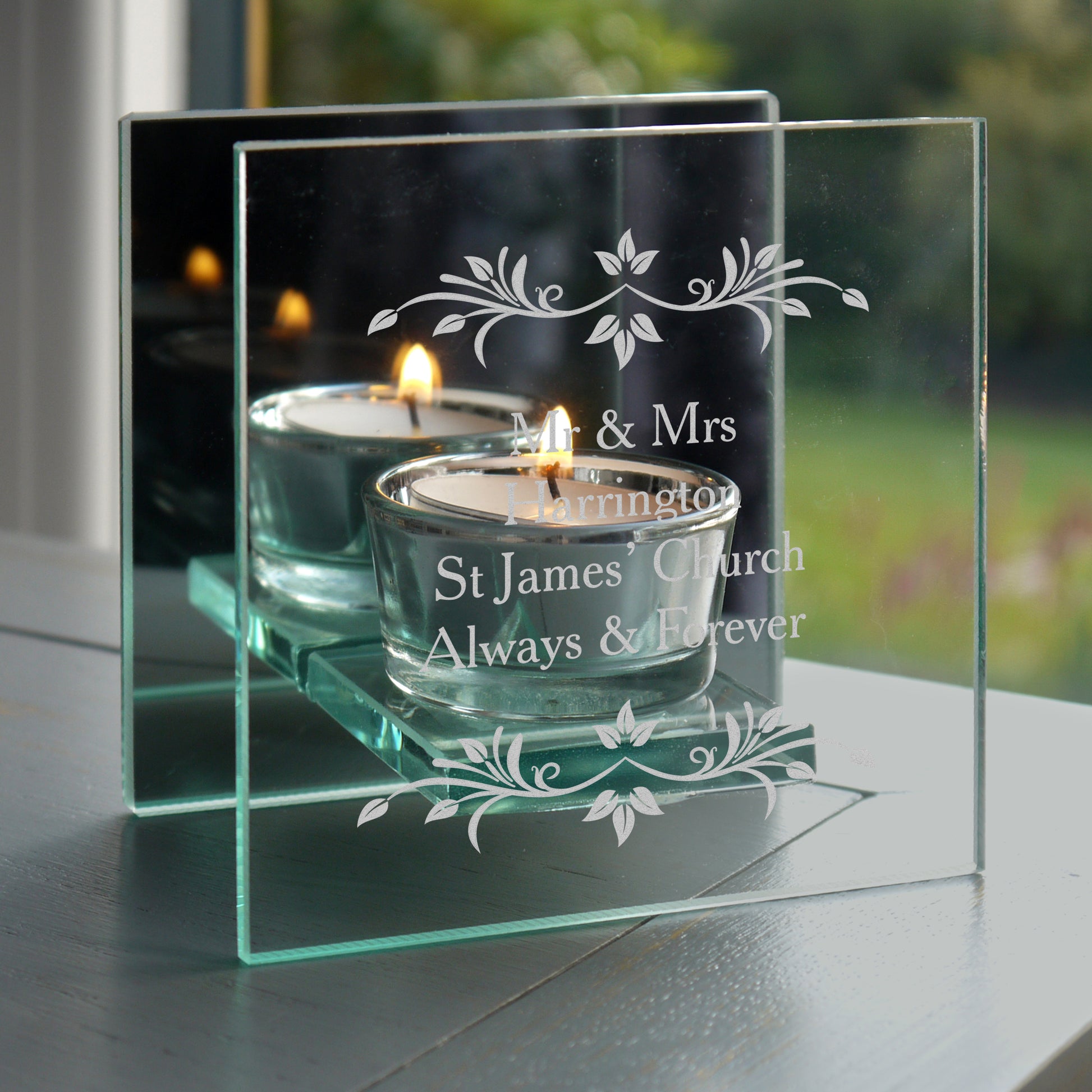 Personalised Sentiments Mirrored Glass Tea Light Candle Holder - image 7