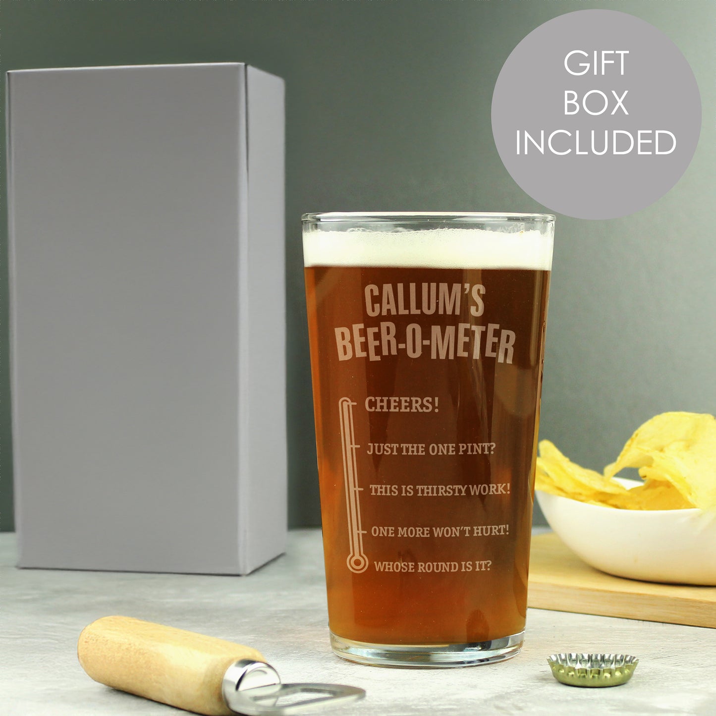 Personalised Beer-o-Meter Pint Glass from Heartfelt Gifts