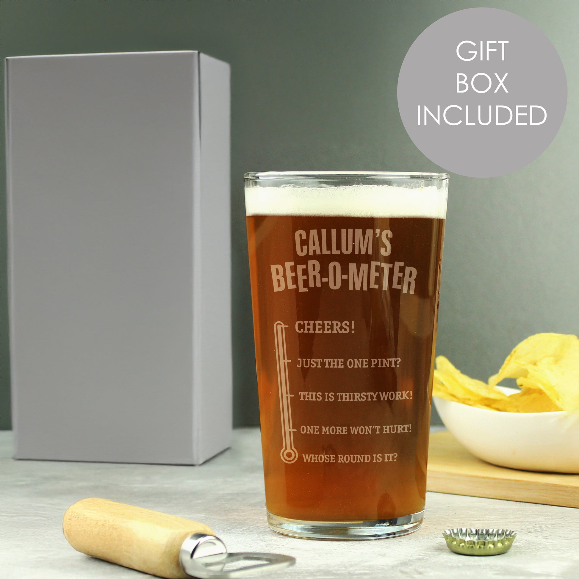 Personalised Beer-o-Meter Pint Glass from Heartfelt Gifts