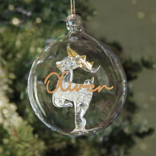 Personalised Gold Glitter Name Only Reindeer Glass Bauble from Heartfelt Gifts