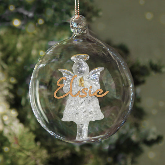 Personalised Gold Glitter Name Only Angel Glass Bauble from Heartfelt Gifts