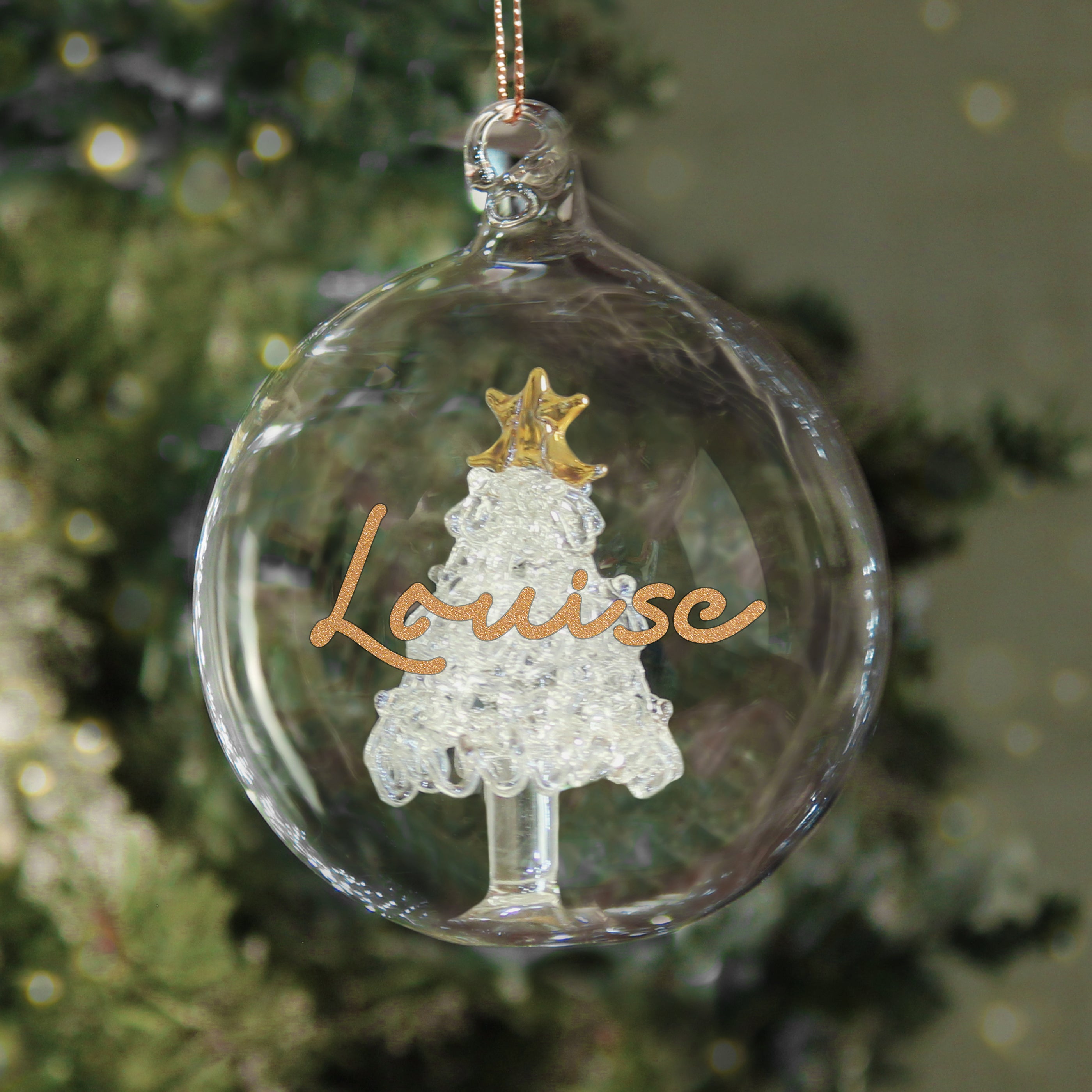 Personalised Gold Glitter Name Only Tree Glass Bauble from Heartfelt Gifts