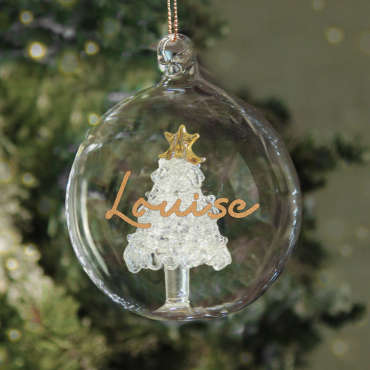 Personalised Gold Glitter Name Only Tree Glass Bauble from Heartfelt Gifts