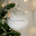Personalised Silver Glitter Name Only Feather Glass Bauble from Heartfelt Gifts
