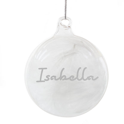 Personalised Silver Glitter Name Only Feather Glass Bauble - image 5