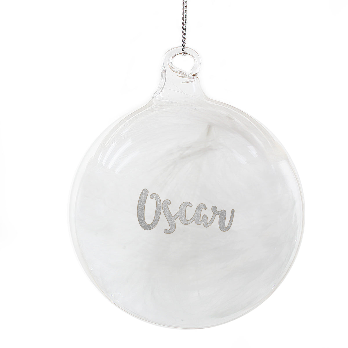 Personalised Silver Glitter Name Only Feather Glass Bauble - image 6