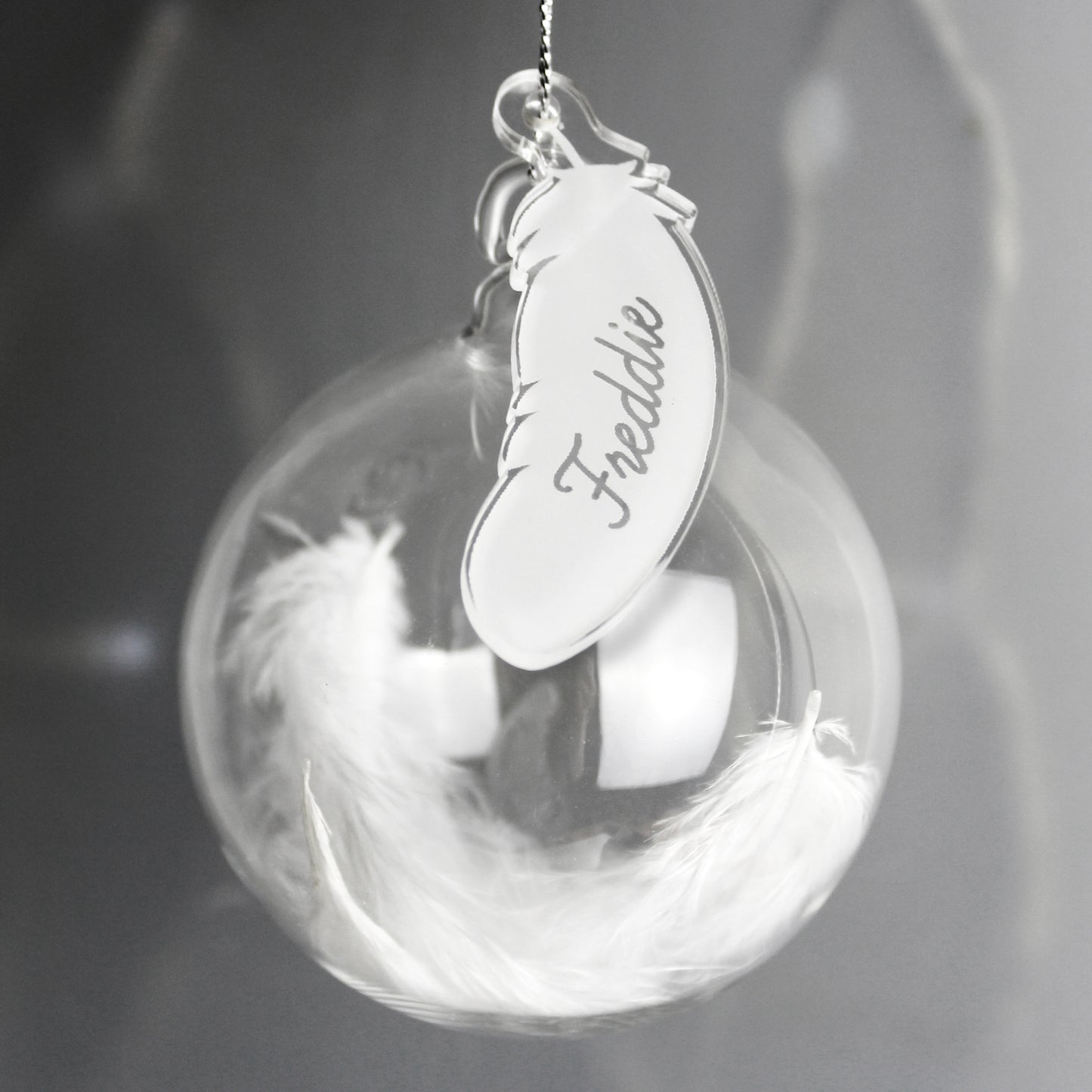 Personalised White Feather Glass Bauble from Heartfelt Gifts