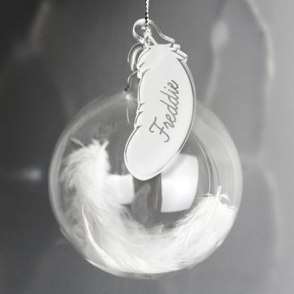 Personalised White Feather Glass Bauble from Heartfelt Gifts