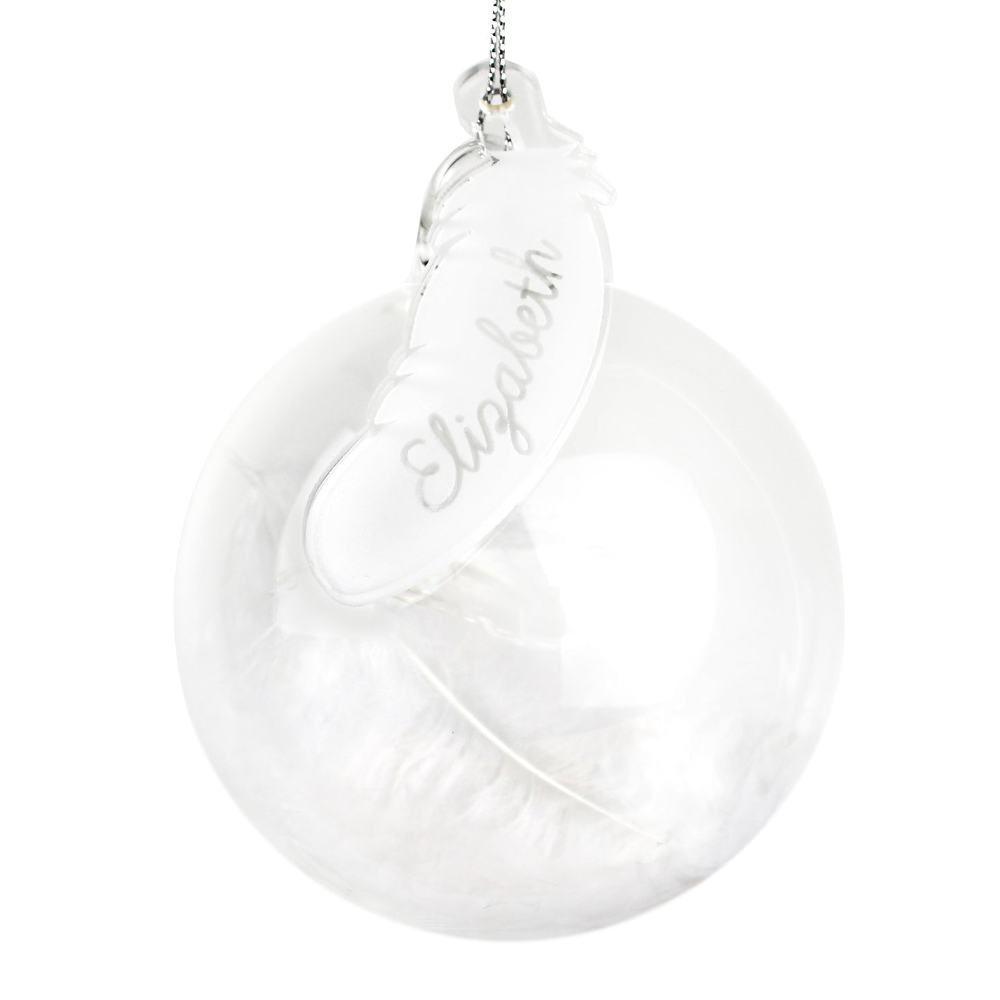 Personalised White Feather Glass Bauble - image 2