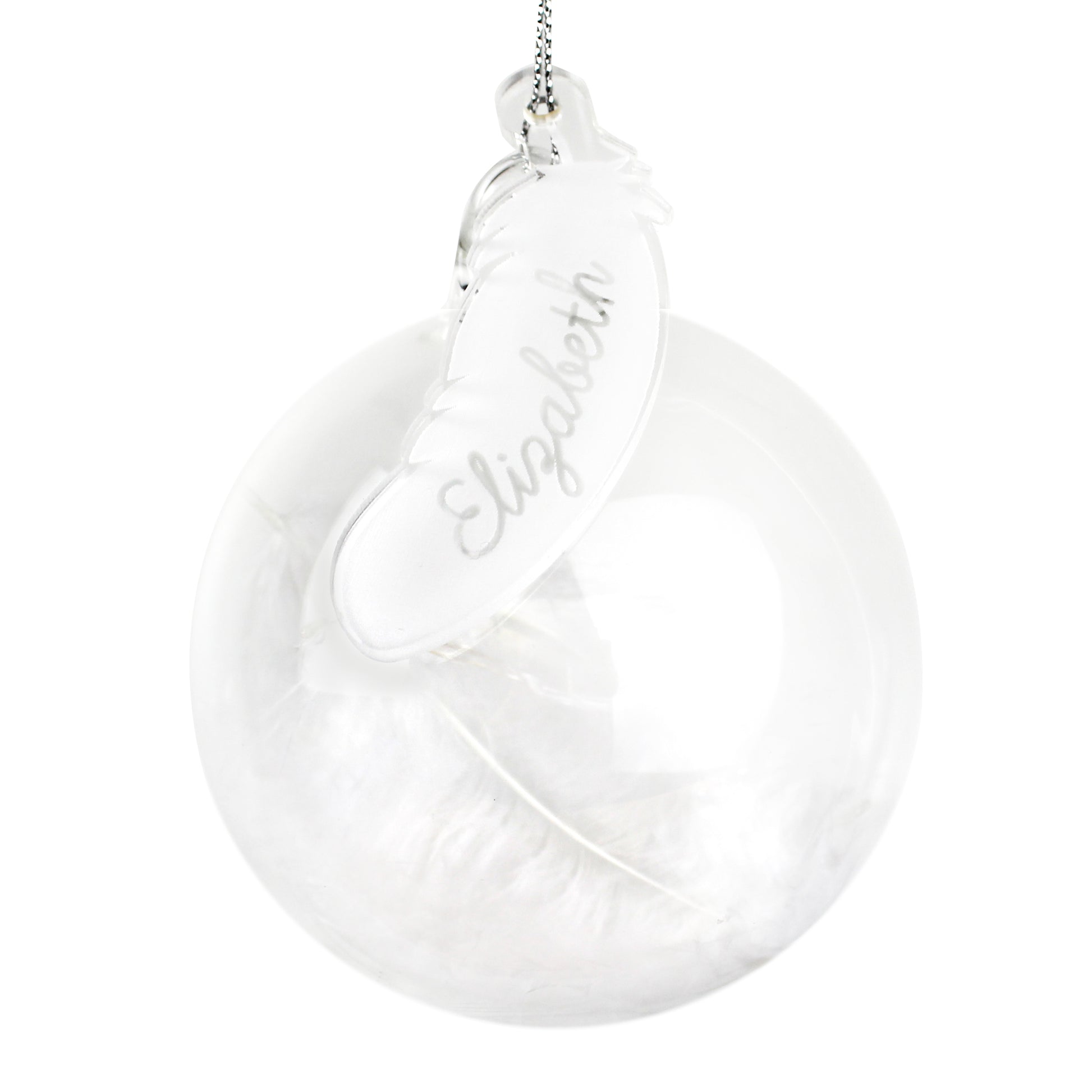 Personalised White Feather Glass Bauble - image 2