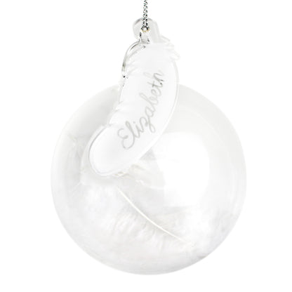 Personalised White Feather Glass Bauble - image 2